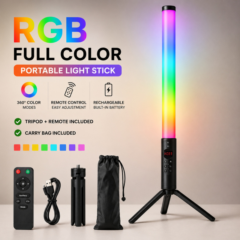 عصا إضاءة فيديو محمولة RGB، ضو - مراجعة Photography Lighting Description وسعره