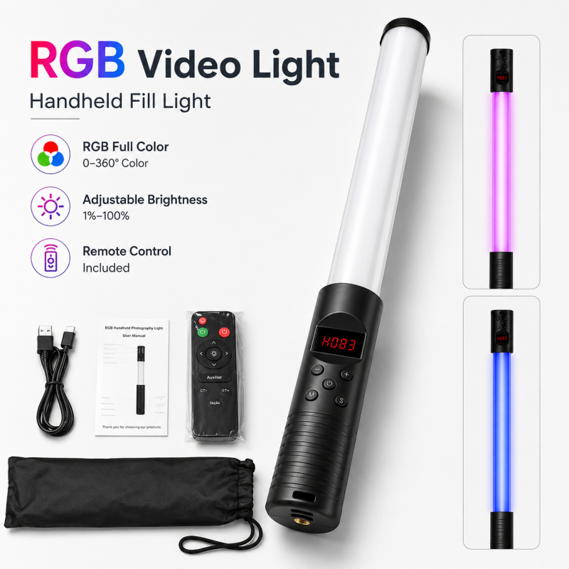 عصا إضاءة فيديو محمولة RGB، ضو - مراجعة Photography Lighting Description وسعره